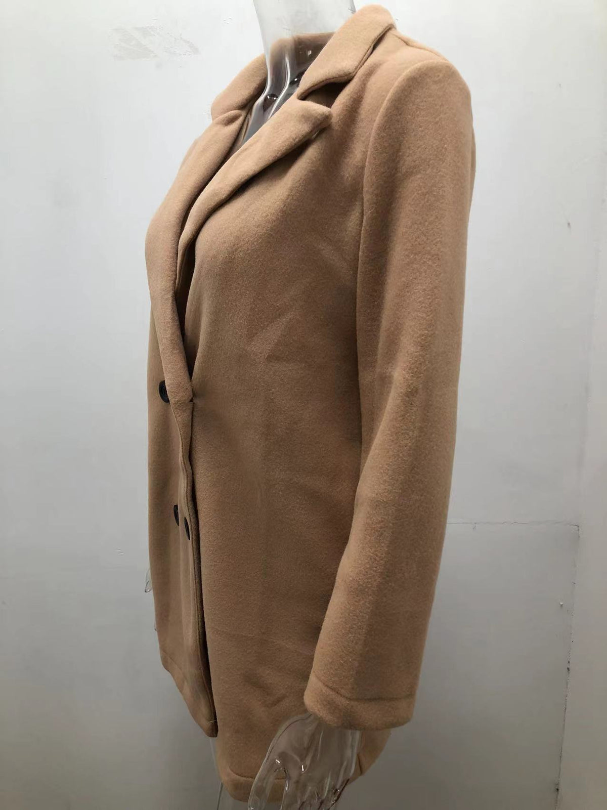 Autumn Winter Solid Color Long Sleeve Double Row Button Blazer Collar Woolen Coat Women