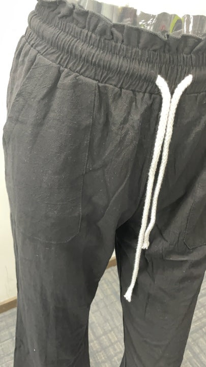 New Soft Cotton Linen Women Pants Solid Color Tied Loose Casual Wide-Leg Trousers Women
