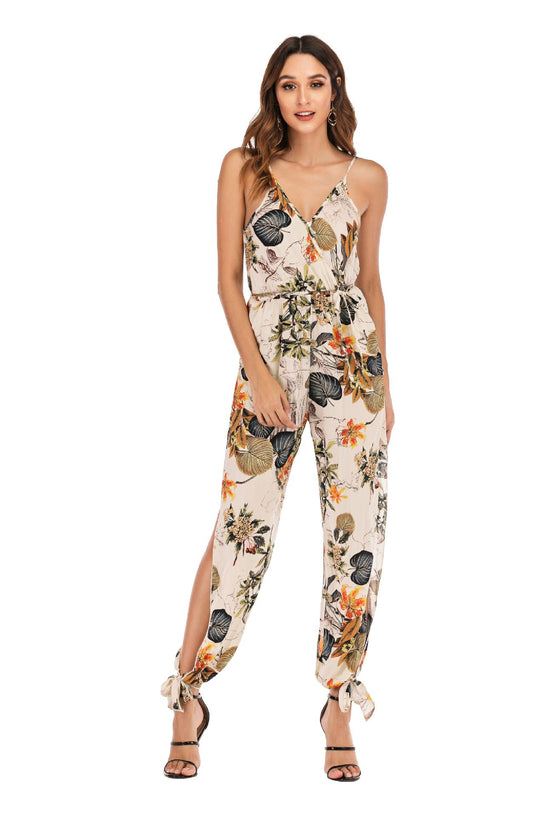 Spring Summer Sexy Backless Tether Deep V Plunge Plunge neck Strap Long Conjoined Trousers