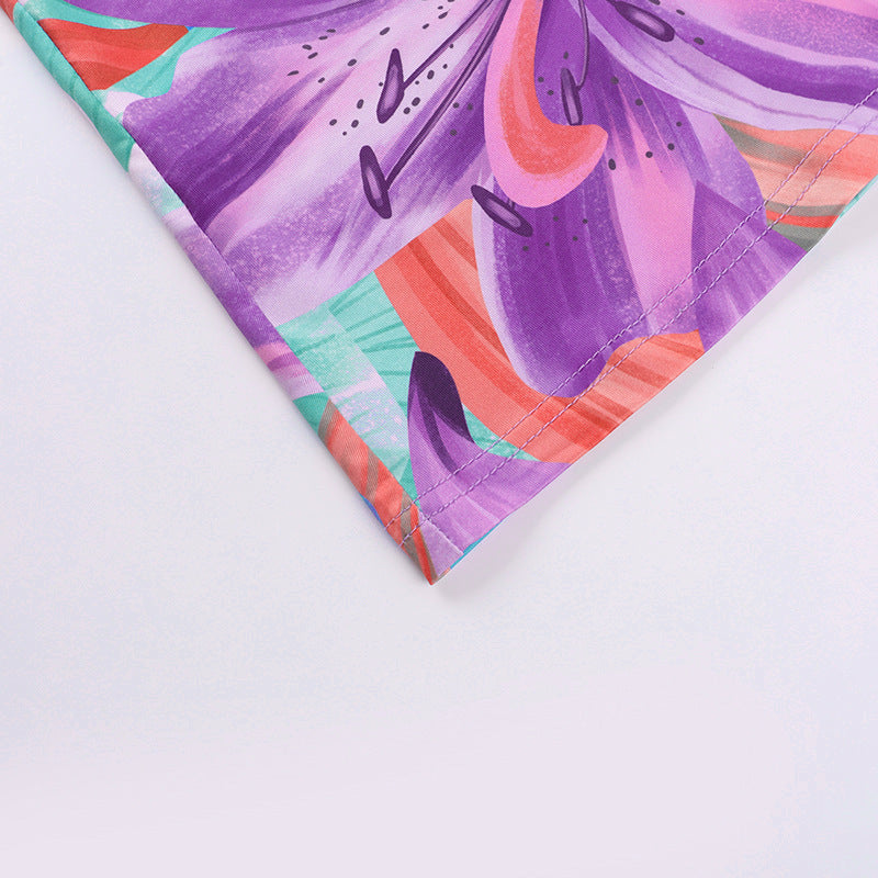 Color Split Dress Backless Printing Slip Dress