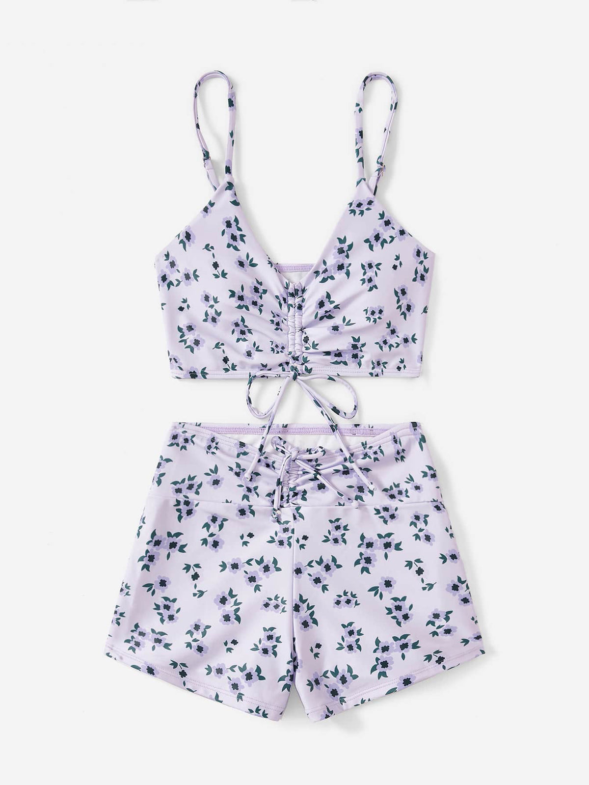 Swimsuit Women Split High Waist Boxer Floral Print Swimsuit