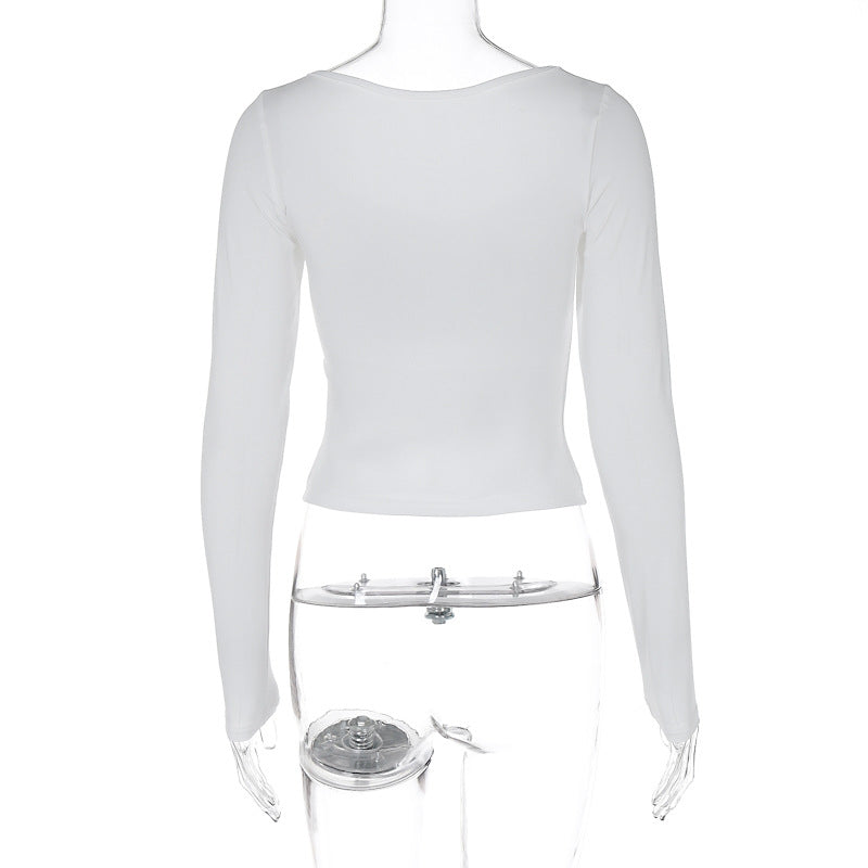 Women Clothing Summer Sexy Slim Fit Slimming Cropped Solid Color Long Sleeved Top T shirt