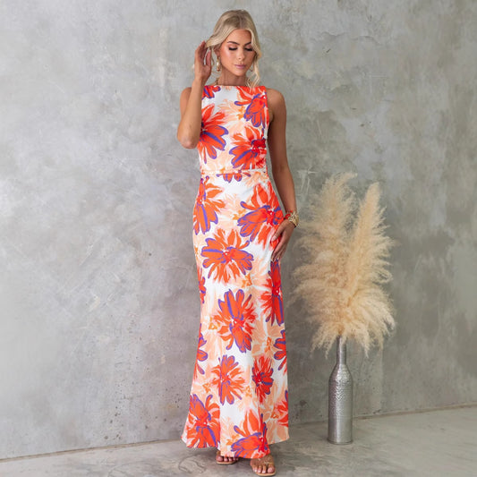 Maxi Dress Fashionable Printed Sleeveless Backless Dress