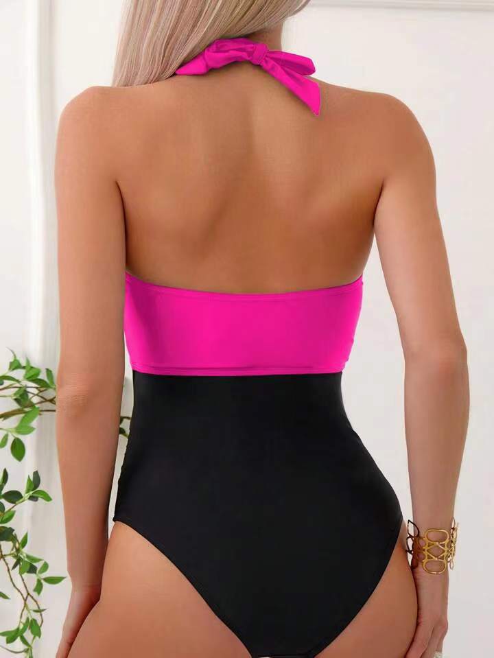 One Piece Solid Color Swimsuit Women Sexy Bikini Bikini Solid Color Tied Swimsuit