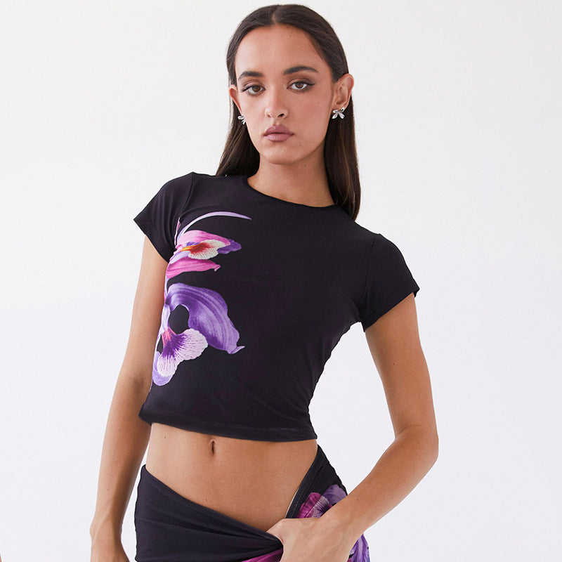 Women Clothing Summer Short Sleeved Printed Hip Skirt Set Women High Grade Suit Two Piece Skirt