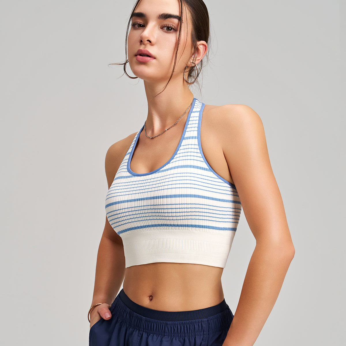 Halter Sports Underwear Contrast Color Striped Vest Women with Chest Pad Fitness Quick Drying Short Breathable Yoga Vest Bra