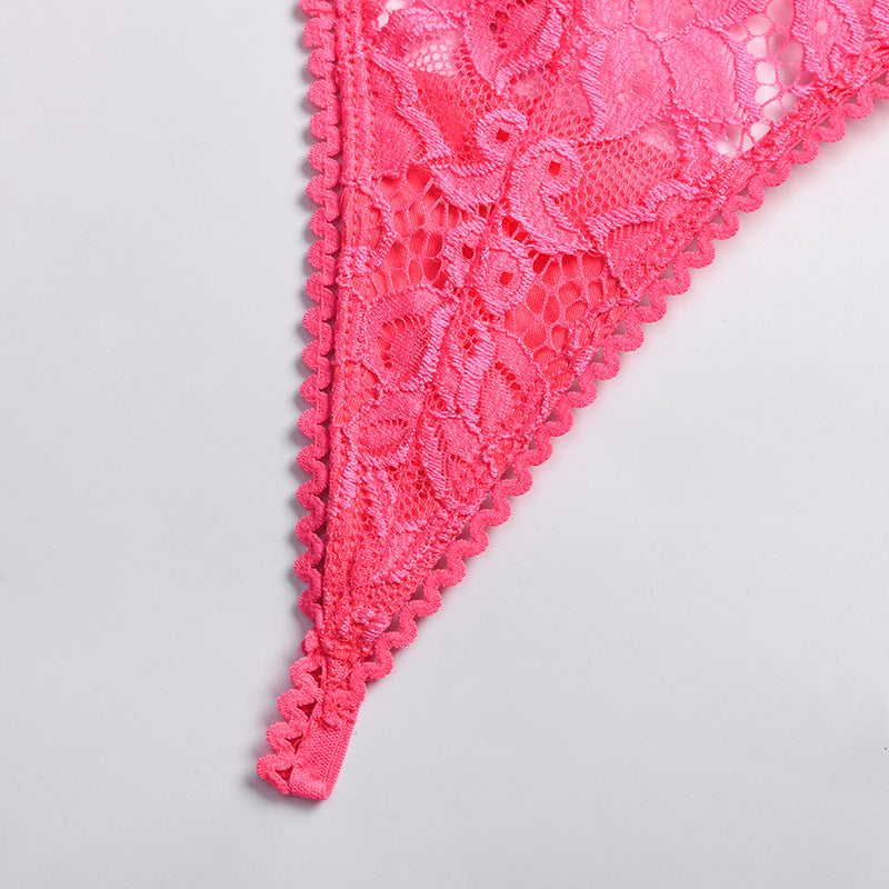 Lace Stitching Underwear Bow Criss Cross Garter Three Piece Set Female