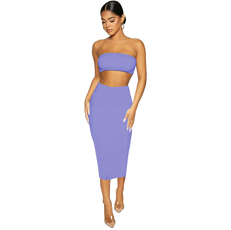 New Women Clothing Sexy Bandeau cropped Two-Piece Street Tight Skirt Set Summer