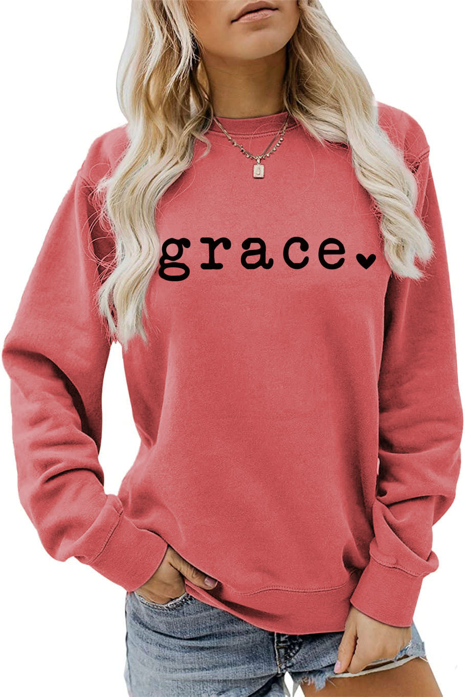 Grace Love Letter Graphic Loose Autumn Winter Bottoming Casual Top Long Sleeve Sweatshirt Women