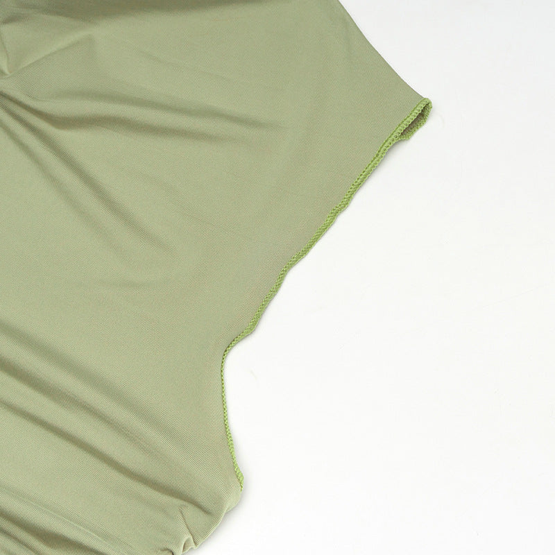 Round Neck Pullover Sleeveless Slim Fit Pleating Short Irregular Asymmetric Solid Color Dress
