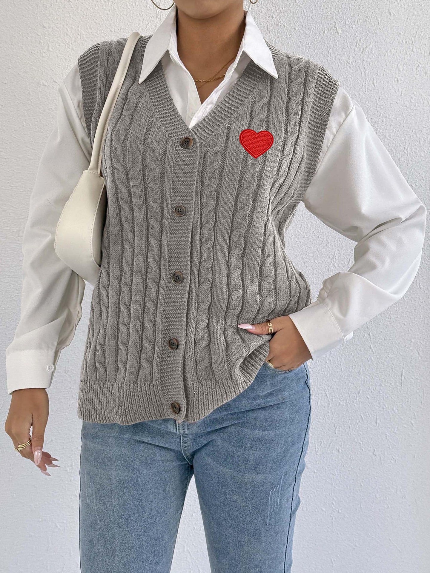 Women Knitted Cardigan Autumn Winter Casual Outerwear Vest Twist Woven Sweater Three Dimensional Floral Stitching Vest