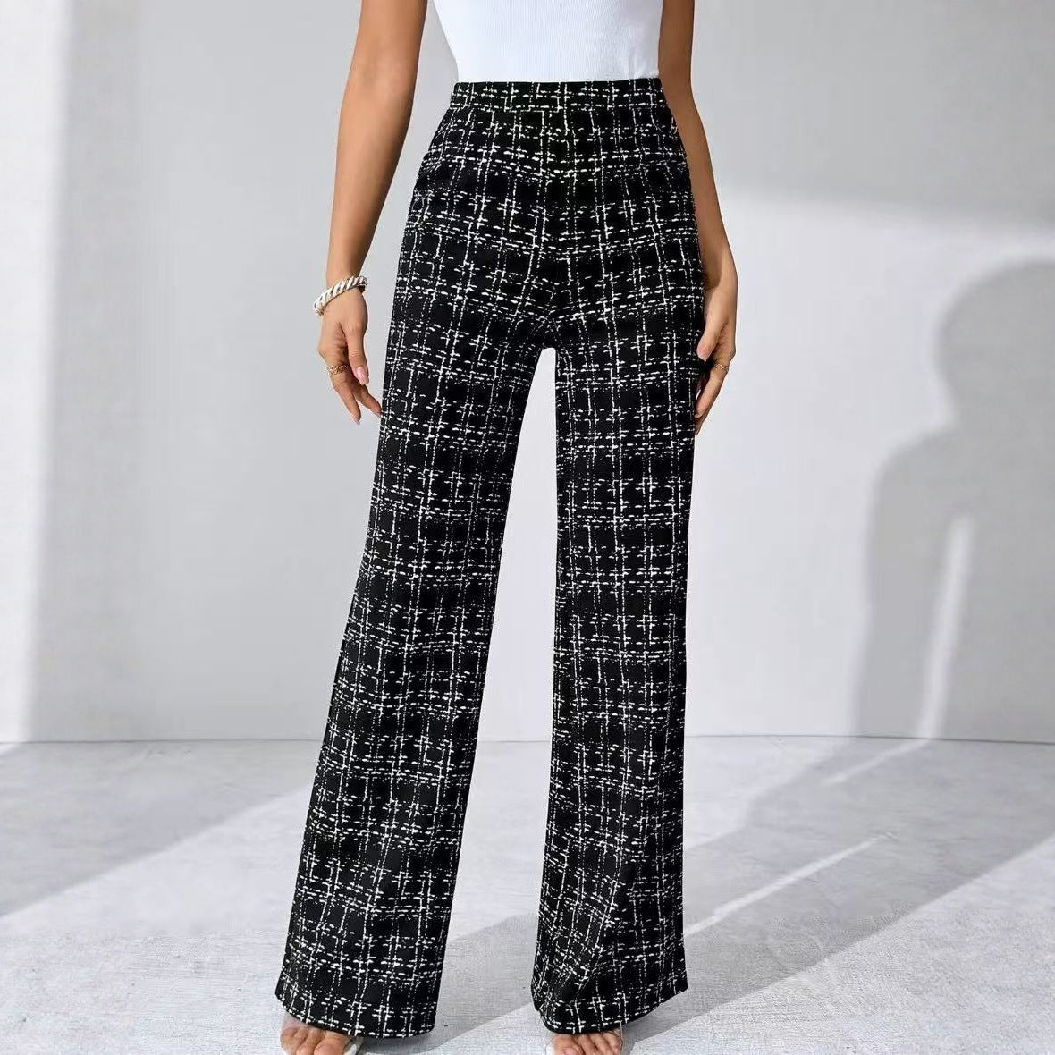 Women Plaid High Waist Straight Women Pants All Match Slimming Draped Casual Pants