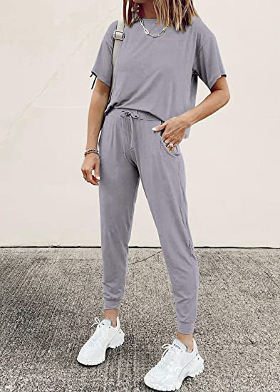 Autumn Winter Women Clothing Home Loose Solid Color Short Sleeve Casual Suit Women