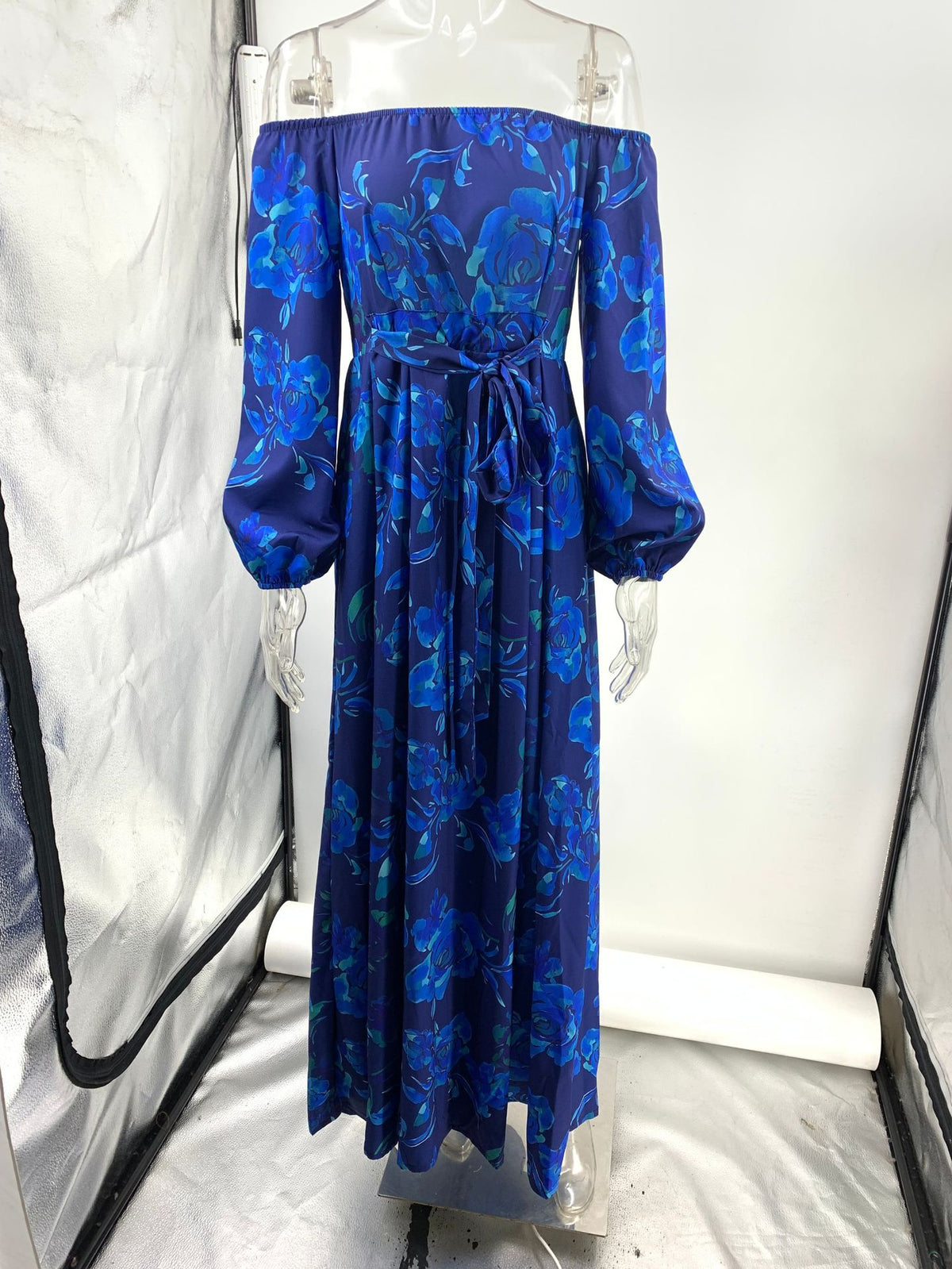 Sexy off Neck Printed Large Swing Maxi Dress