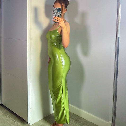 Women Clothing Summer Office Slimming Solid Color Hip Dress Suspender Dress French Vest Dress