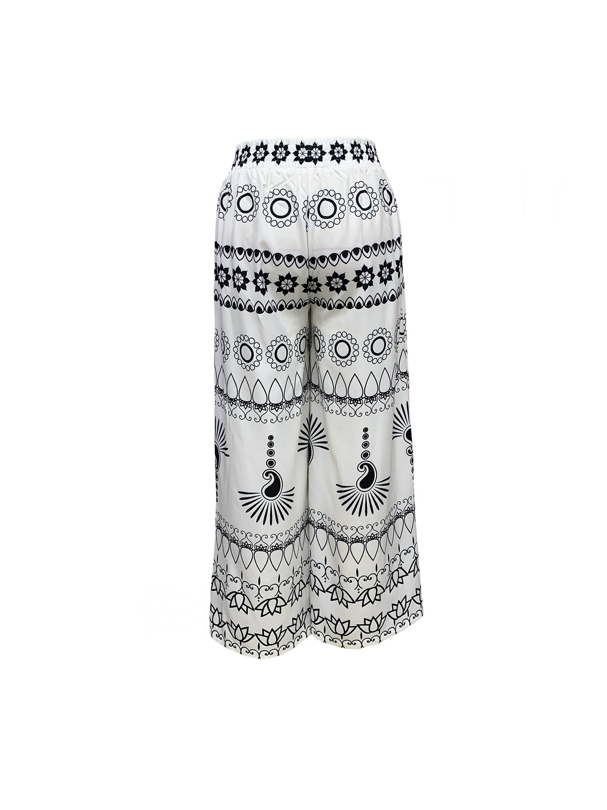 Spring Summer Women Printed Tight Waist Wide Leg Trousers