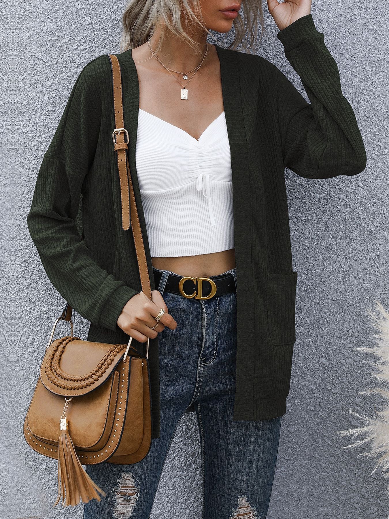 Autumn Winter Casual Women Wear Basic Long Sleeve Solid Color Long Sweater Cardigan