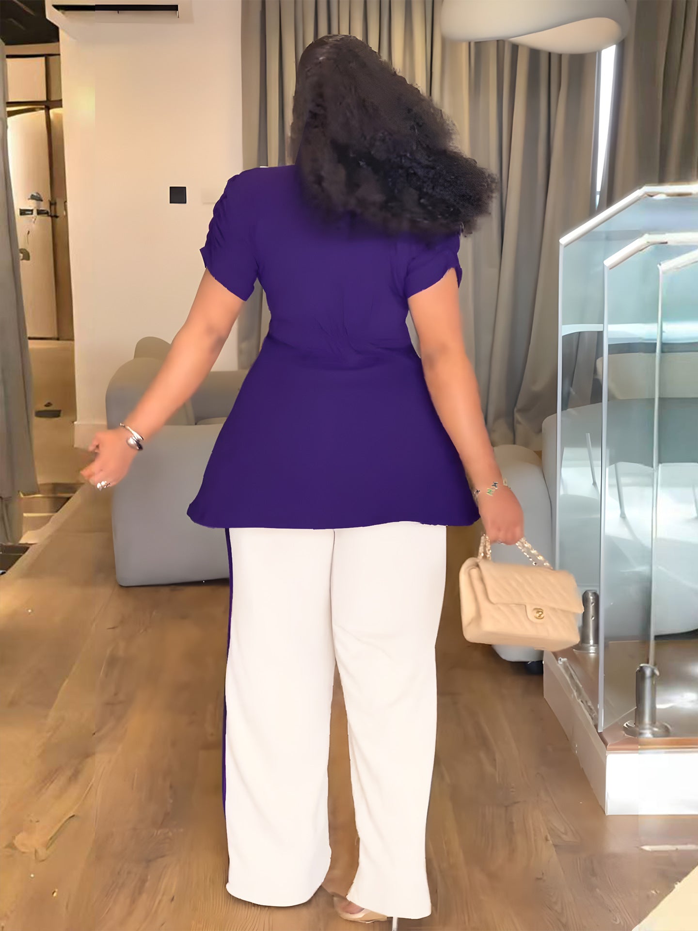 Women Casual Slit Top High Waist Trousers Two Piece Sets