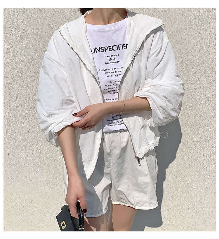 Sun Protection Shirt Women Summer Simple All Match Loose Sports Sun Protection Breathable Casual Solid Color Hooded