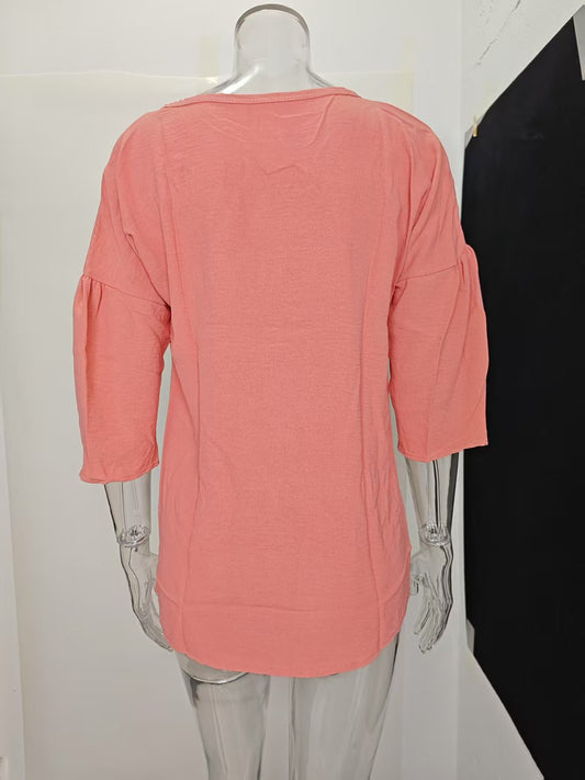 Summer Women Clothing Casual Comfortable Office 3/4 Sleeve Solid Color T shirt