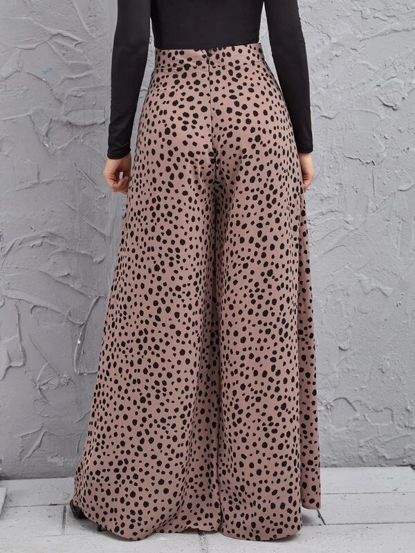 New Spring Summer Loose High Waist Leopard-Print Draping Wide-Leg Trousers Swing Pants