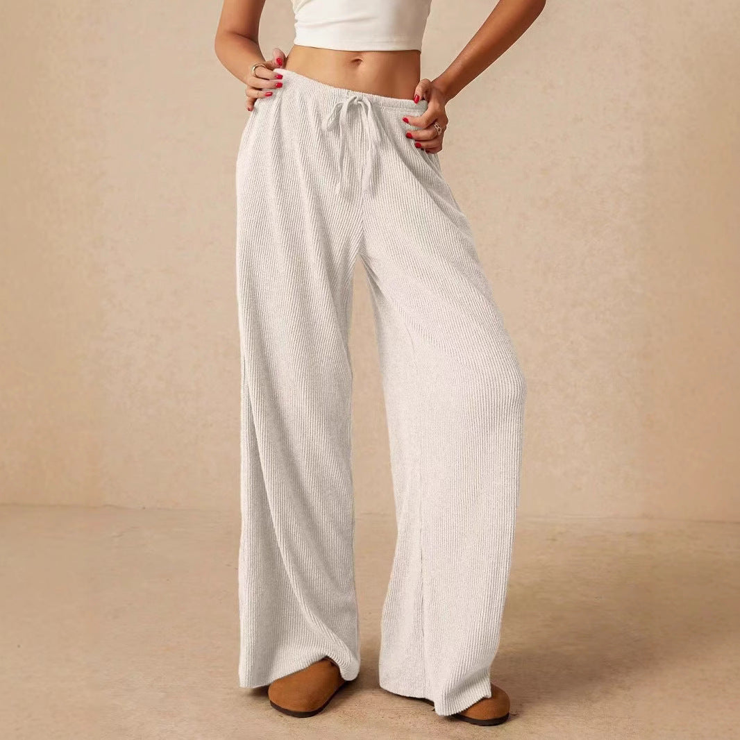 Women Clothing Casual Loose Fall Winter Elegant Wide Leg Pants Trousers Elastic Waist Women