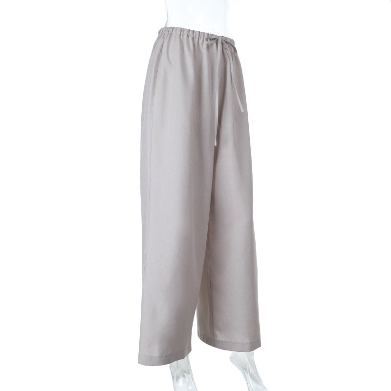 High Waist Loose Casual Wide Leg Trousers Women Autumn All Matching Linen Straight Pants