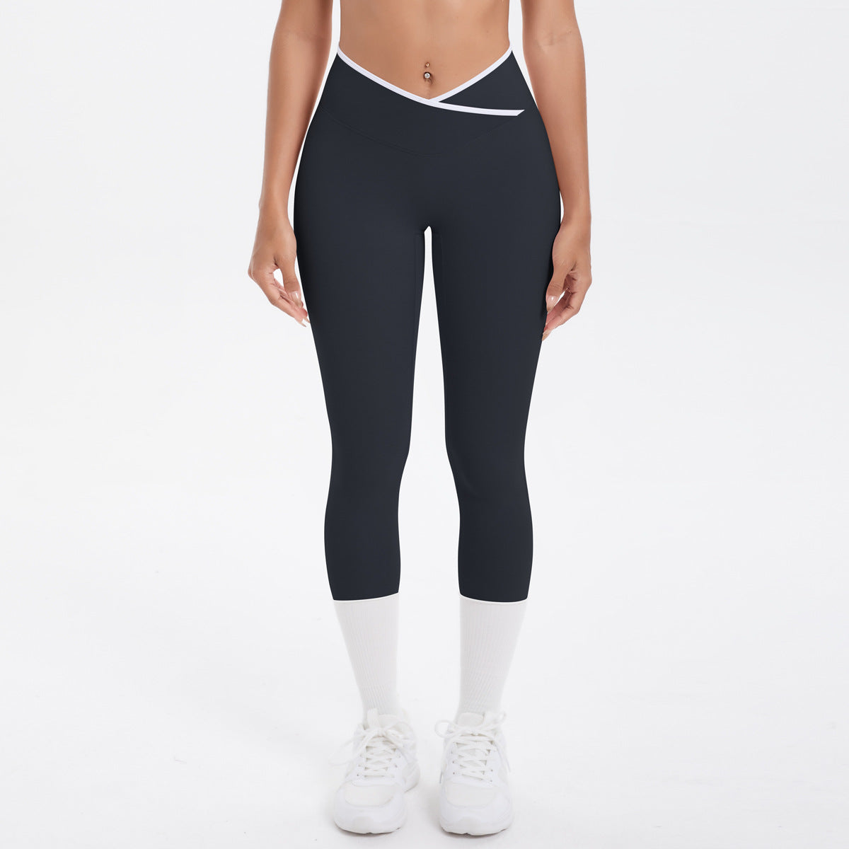 Nude Feel Skinny Yoga Pants Contrast Color Sexy Hip Lifting Cross High Waist Cropped Pants Women Sports Fitness Pants