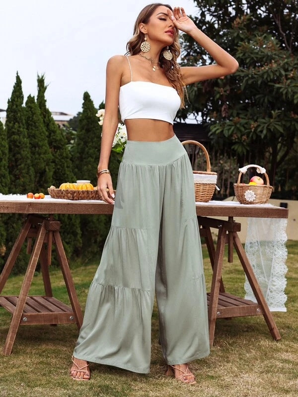 Spot Goods Summer Casual Wide Leg Cotton Linen Popular High Waist Loose Pants Women Pants