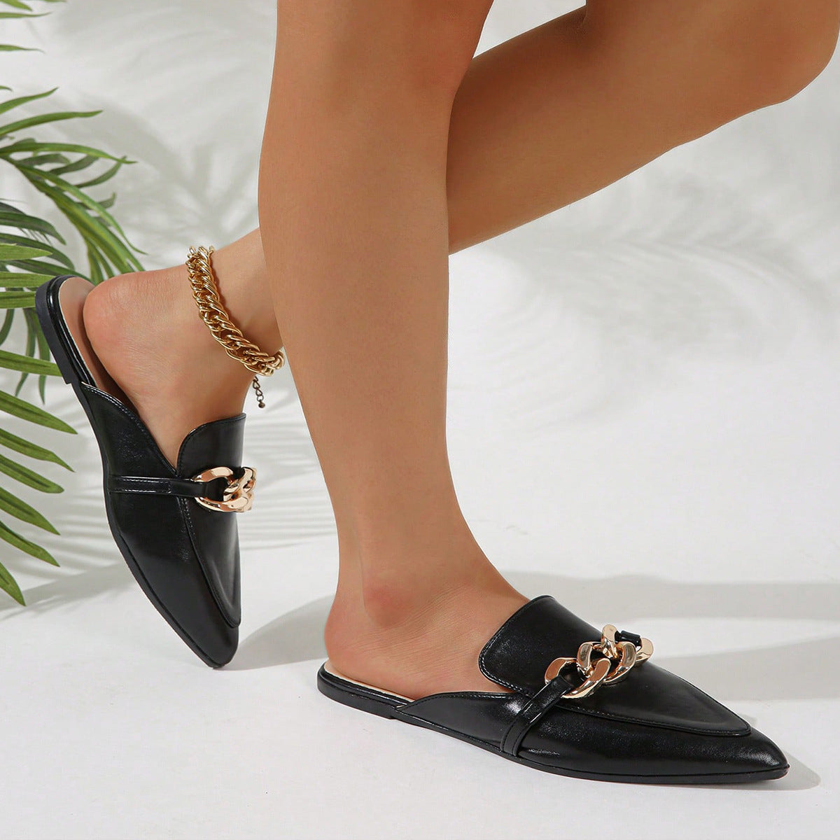 Ladies Shoes Super plus Size Mules Shoes Office Casual Solid Color Half Pack Flat Pumps Women
