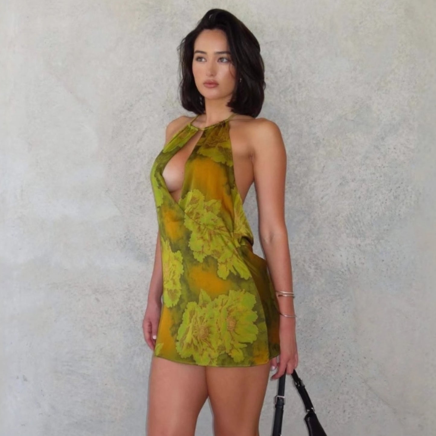 Women Clothing Spring Summer Sexy Hollow Out Cutout Backless Lace Printing Hip Dress