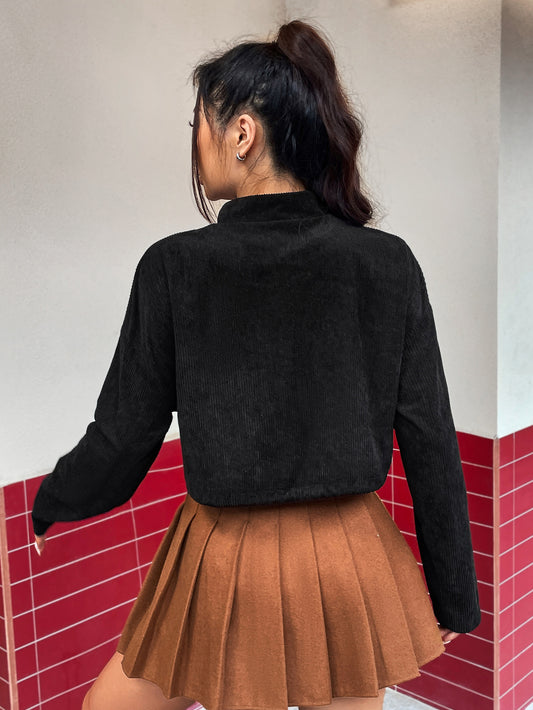 Women Clothing Trend Short Solid Color Zipper Jacket
