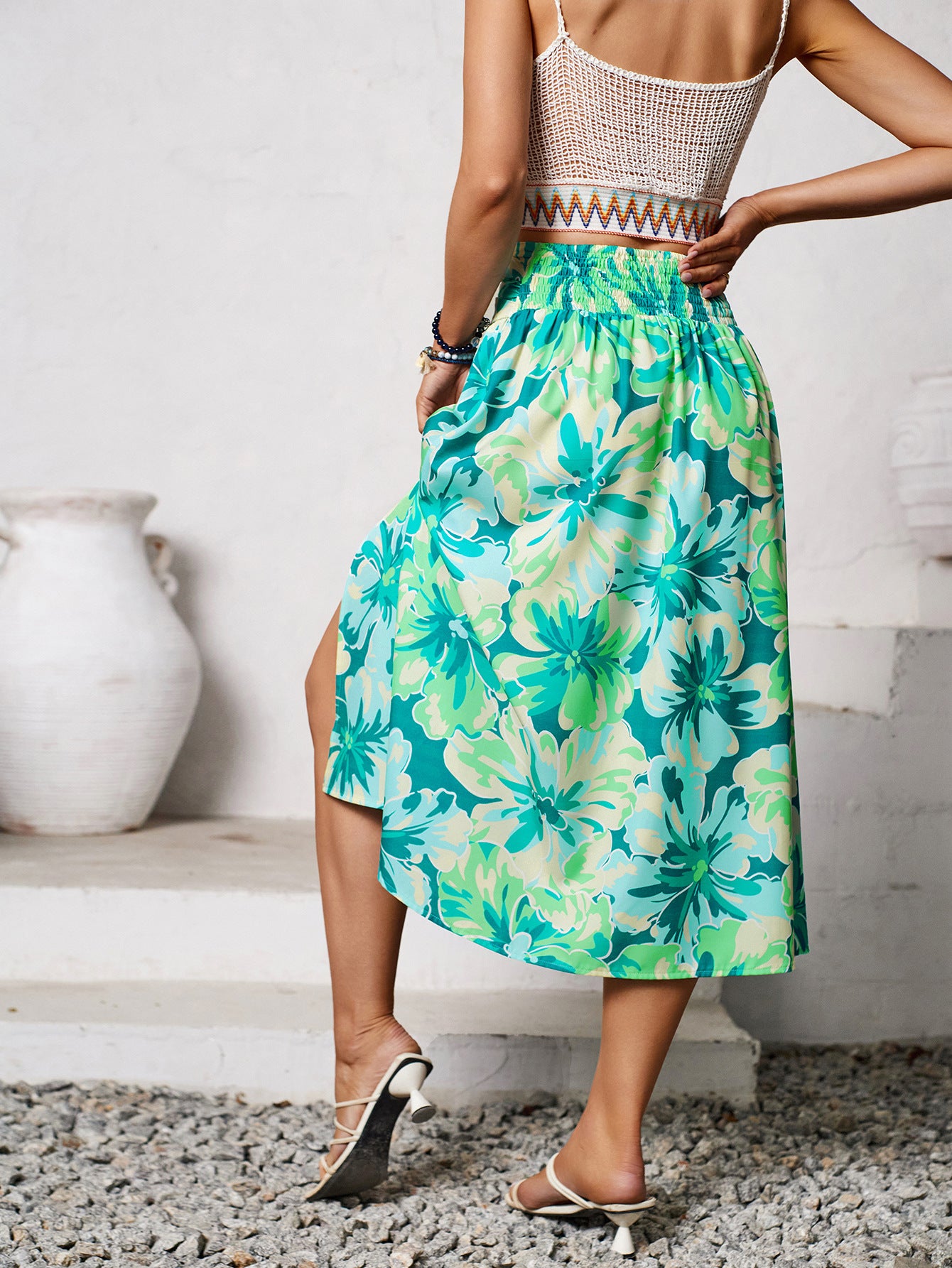 Shanuo Self Designed Shot Women Clothes Summer Casual Smocking Floral Print Skirt