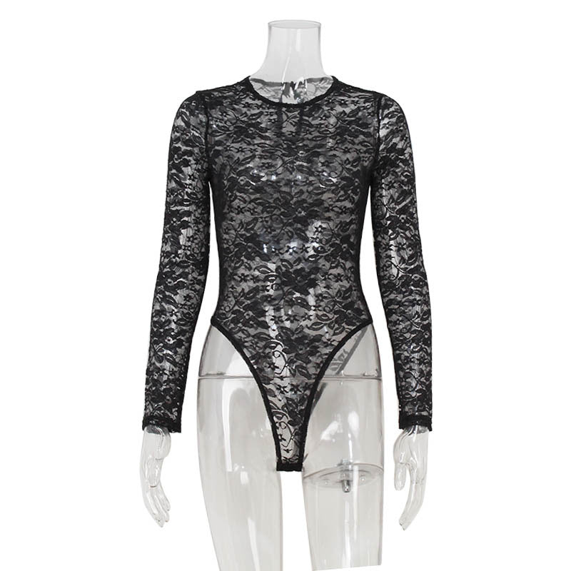 Sexy Women Clothing Lace See through Skinny Hollow Out Cutout out Women Jumpsuit Street Sexy Top