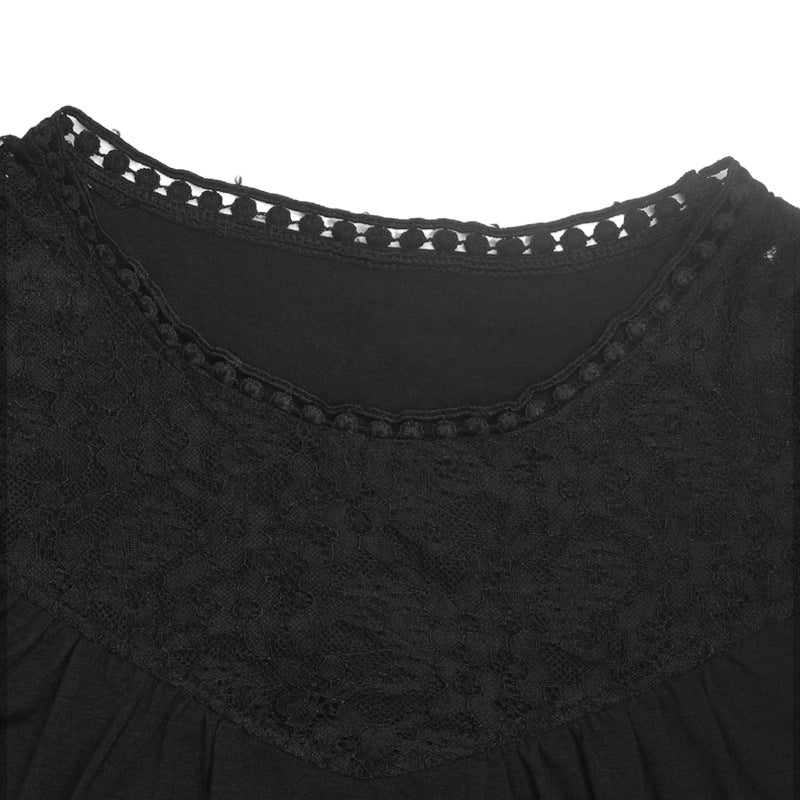 Summer Sleeveless Lace round Neck Solid Color Simple Elegant Women Clothing Top