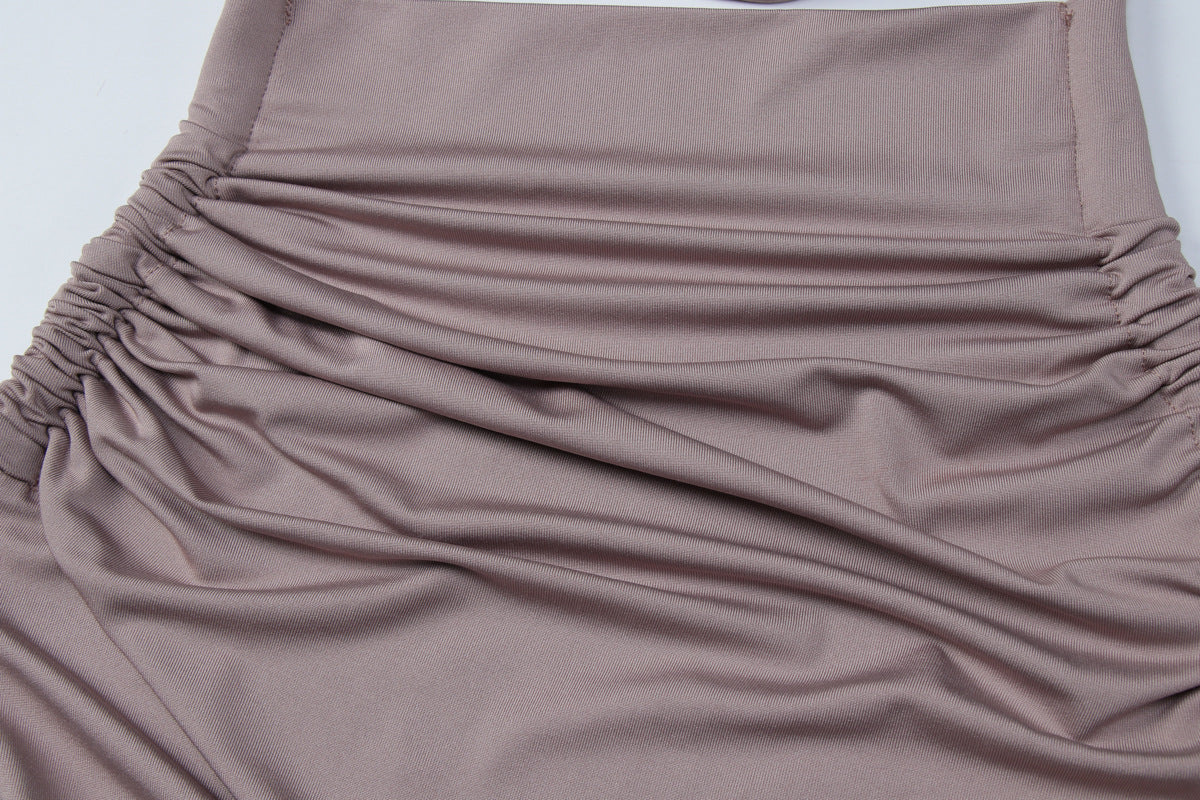Slim Fit Maxi Dress Summer Solid Color Halter Pleated Sexy Backless Dress