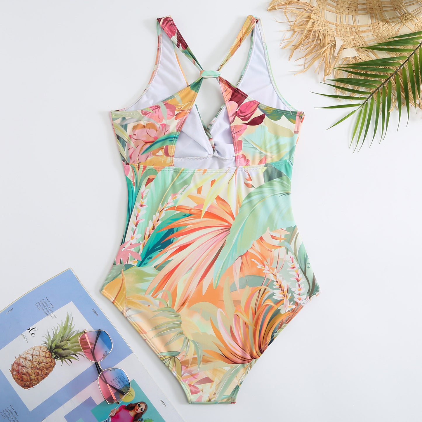 One Piece Swimsuit Women Conservatively Thin Vintage Printed Hard Bag Swimsuit with Steel Bracket Tulle Skirt