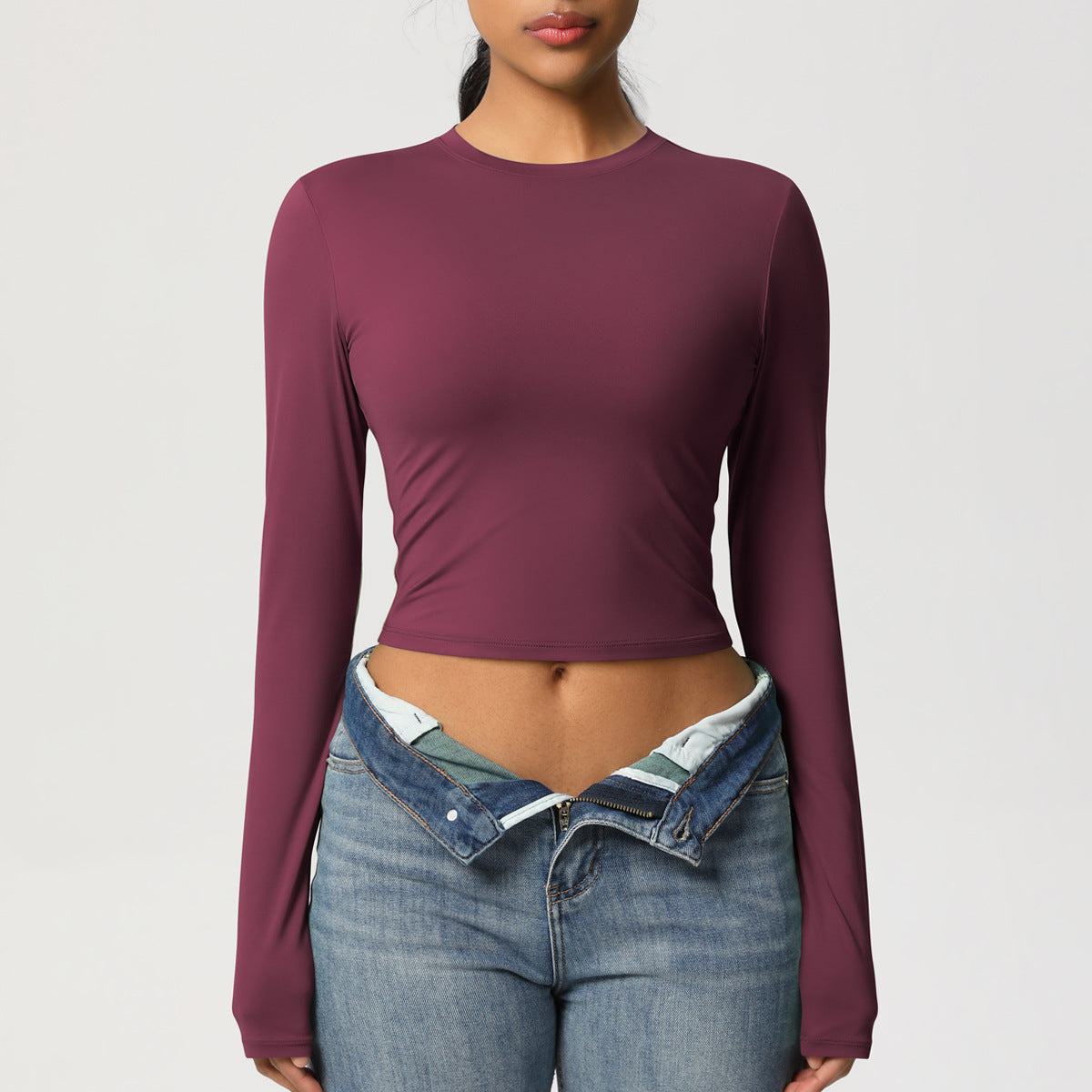 Nude Feel Tight Sports T shirt Quick Drying Breathable Long Sleeves Yoga Clothes Pilates Running Sports Fitness Long Sleeved Upper Garment