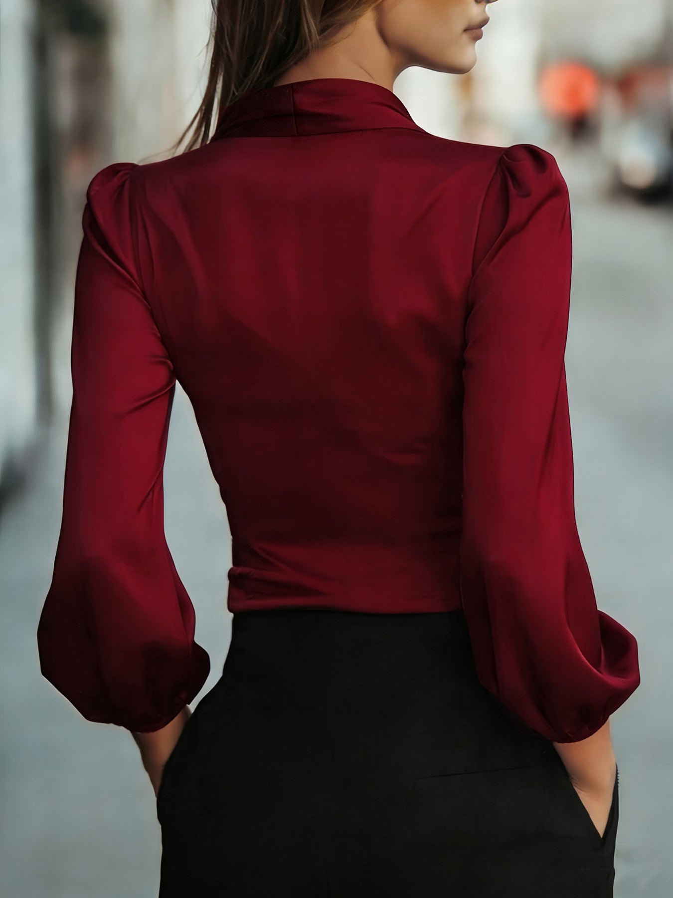 Women Clothing Spring Summer Elegant Satin Blouse for Commuting Shirt