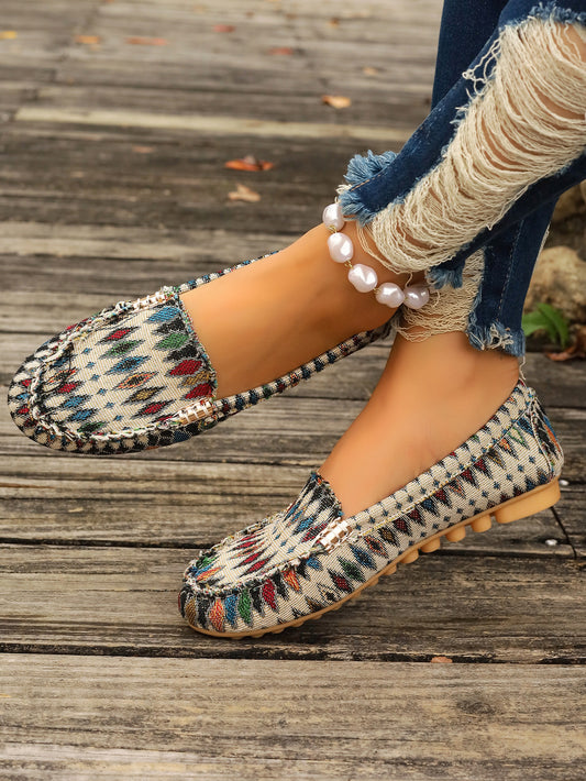 Arrival Color Matching Cloth Surface Lazy Flat Pumps Women Ethnic Low Cut Breathable Lazy Work Shoes