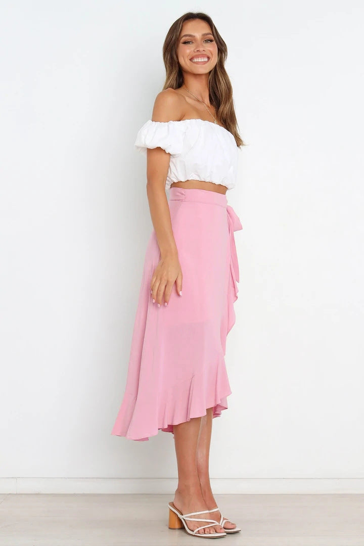 Summer Self-Tie Irregular Asymmetric Sheath Solid Skirt Women Clothing Skirt