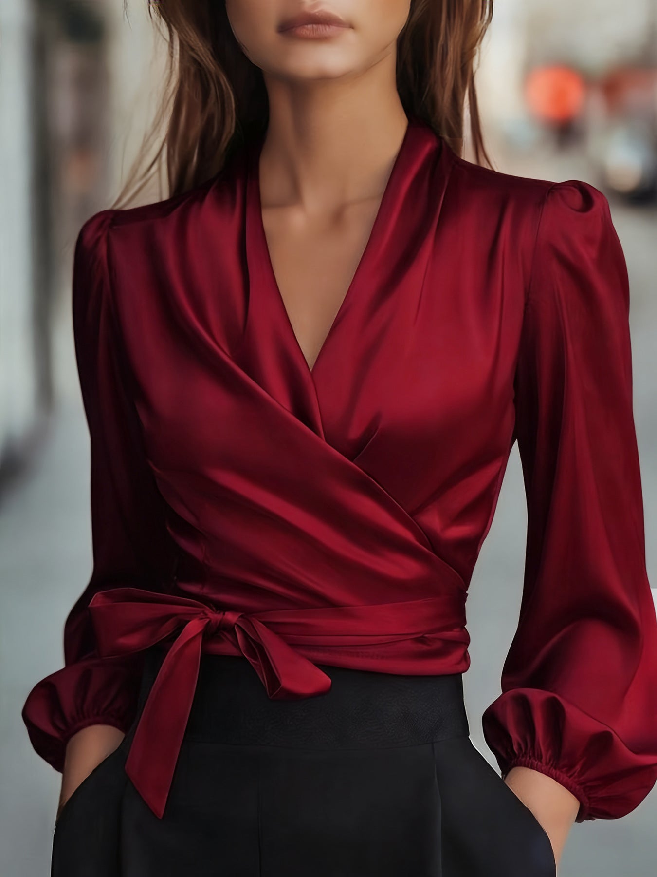 Women Clothing Spring Summer Elegant Satin Blouse for Commuting Shirt