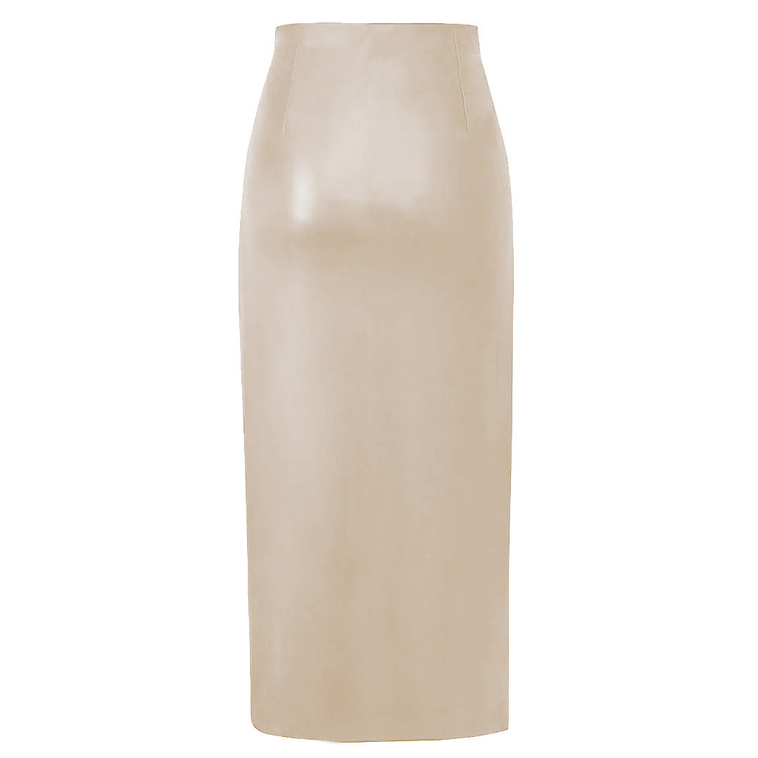 Autumn Winter Faux Leather Split Leather Skirt High Waist Zipper Skirt Slim Sheath Long Skirt Women