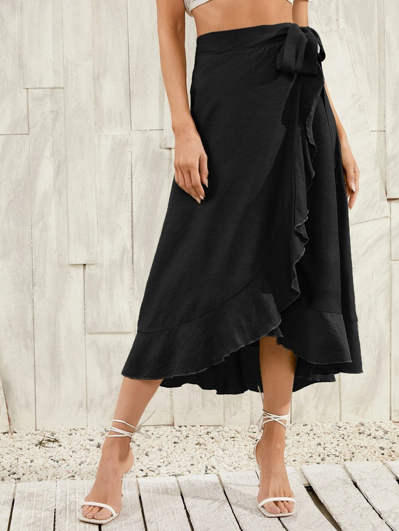 Summer Self-Tie Irregular Asymmetric Sheath Solid Skirt Women Clothing Skirt