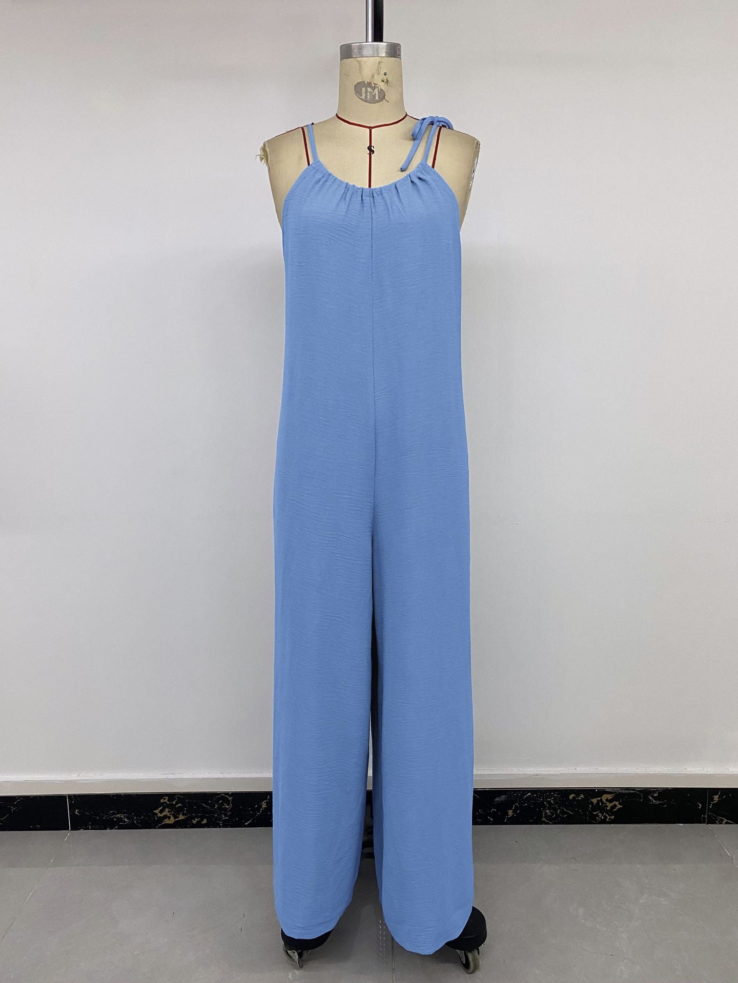 Fresh Vacation Loose Blue Laced Sling Jumpsuit