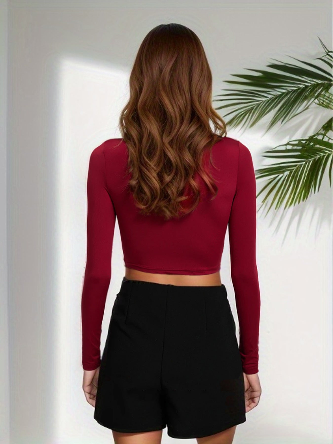 Winter Women Clothing Sexy Slim Fit Cropped Half Turtleneck Short Long Sleeve Top