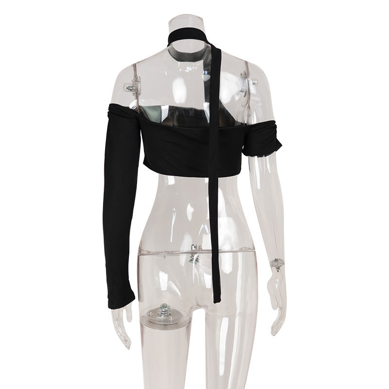 Sexy Tube Top Scarf off the Shoulder Sleeves Cropped Exposed Short Top Performance Dancing Dress Women