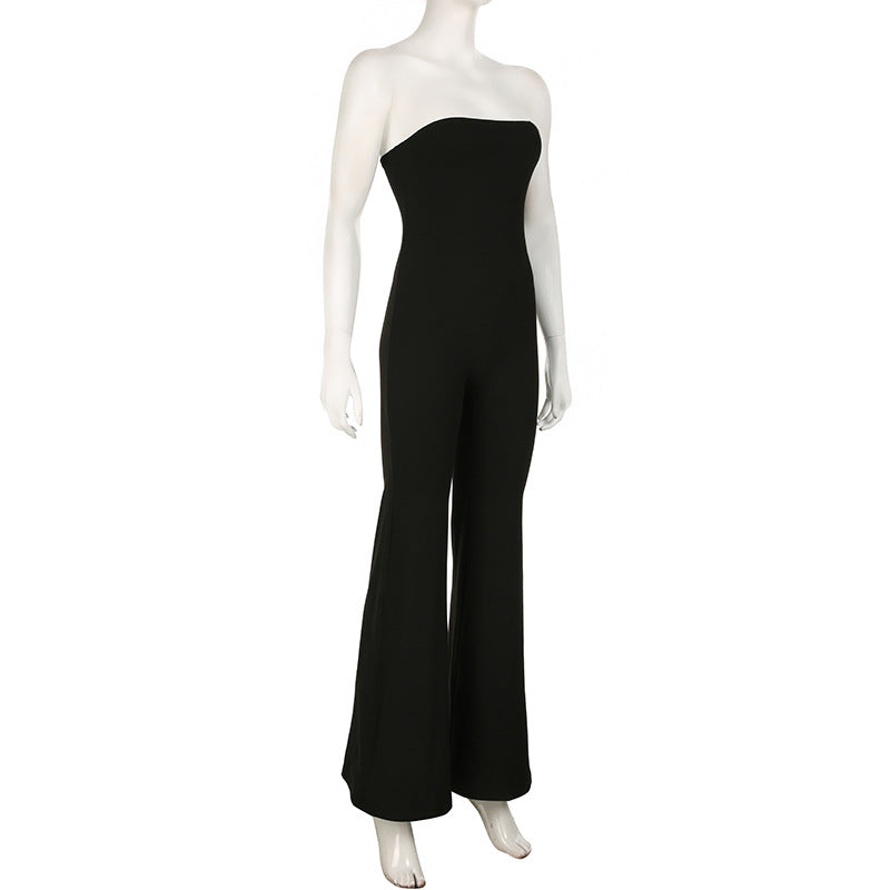 Women Clothing Solid Color Draping Tube Top Jumpsuit Waist Slimming Elegant Slim Fit Wide Leg Trousers