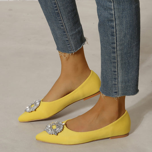 Flat Pumps Low Cut Women Pointed Toe Rhinestone Square Buckle Mary Jane Women Shoes Suede Loafers