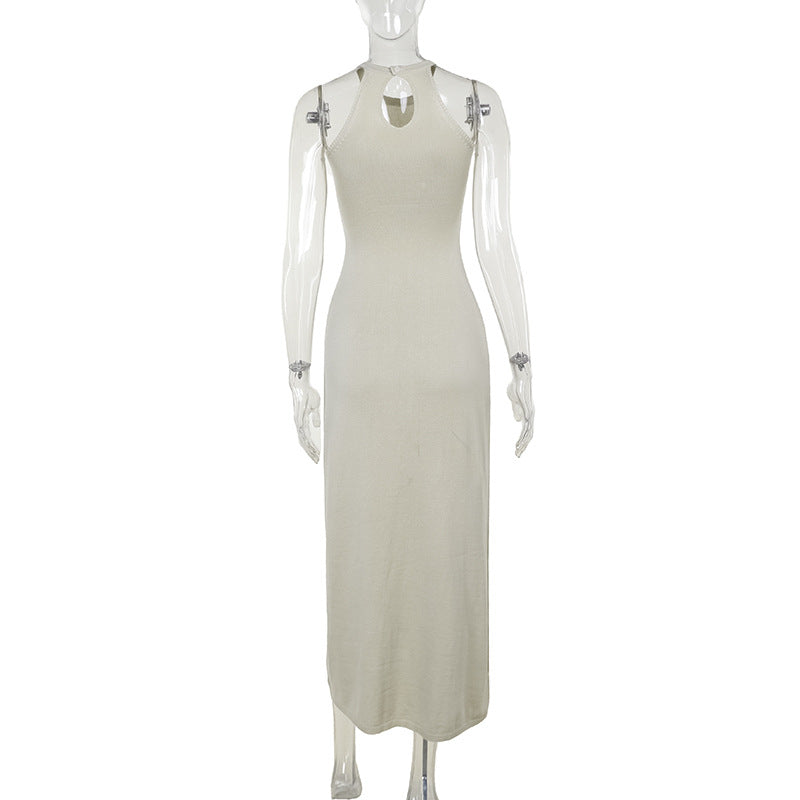 Summer Sexy Halter Split Basic Woolen Dress Women